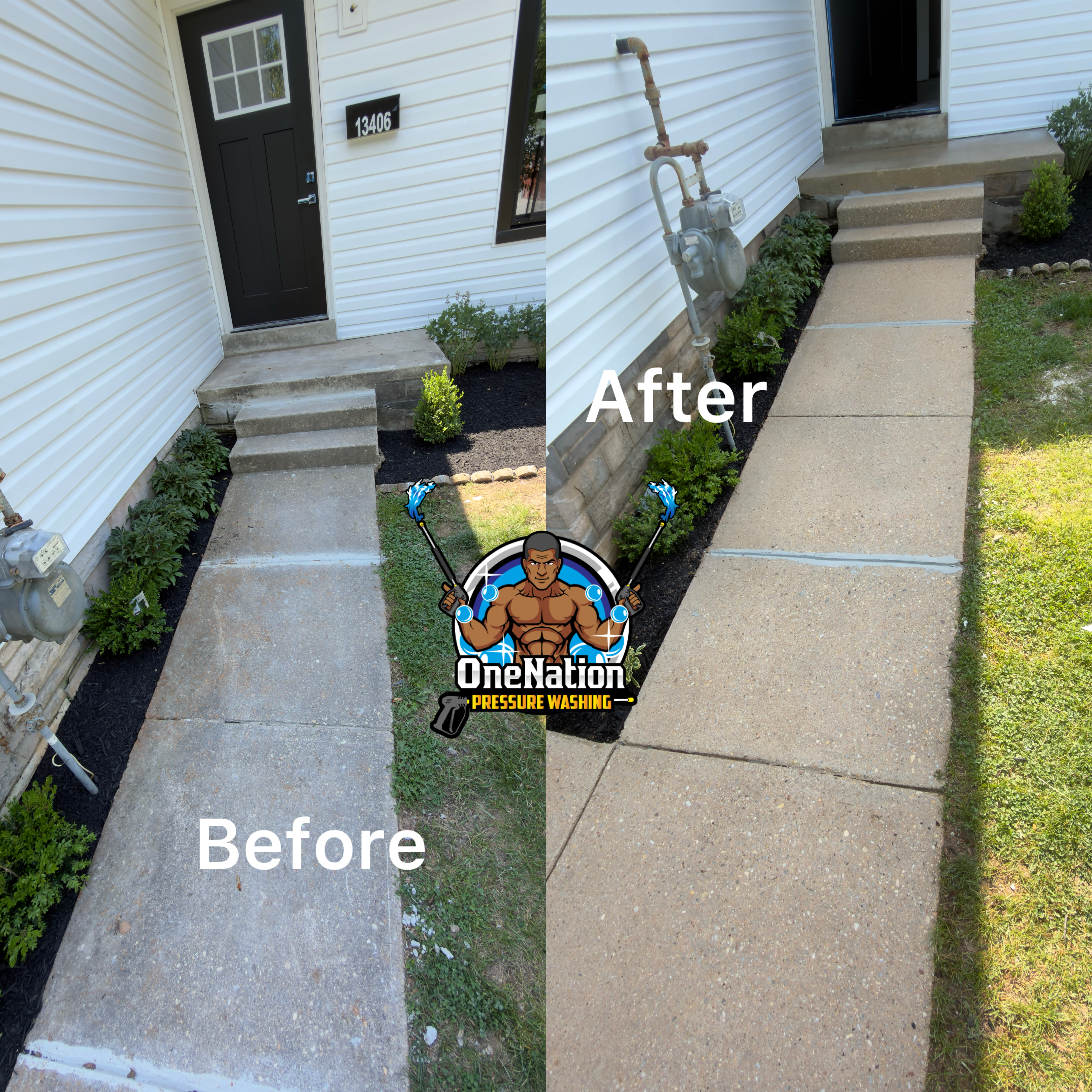 Before and after walkway pressure washing Maryland